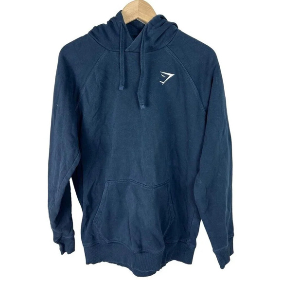 Gymshark Navy Blue Hoodie Size Medium Cotton Blend Logo Men’s - Picture 1 of 9